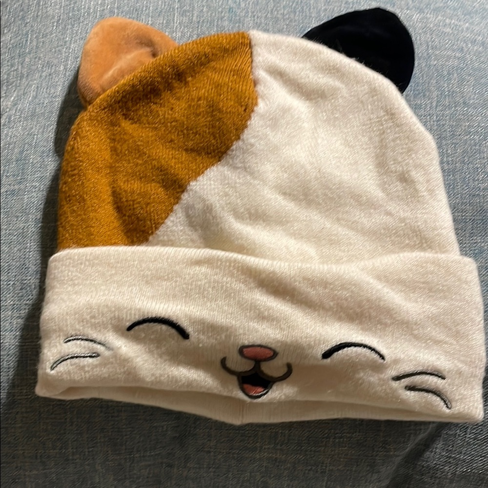 Adorable White and Brown Cat Ear Kids Beanie